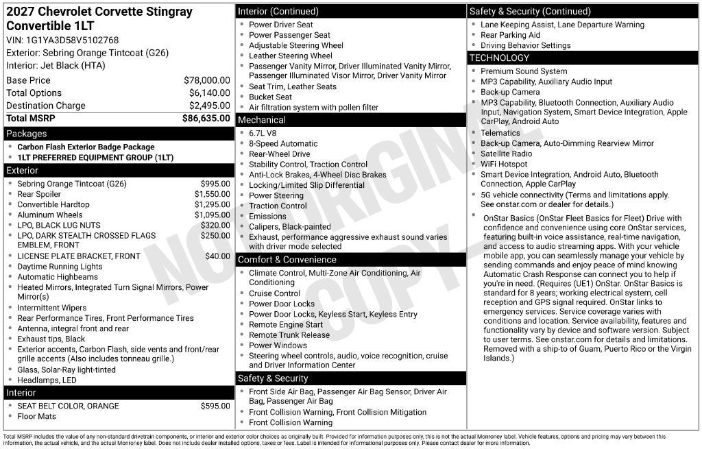 2027 Chevrolet Corvette Stingray 1LT