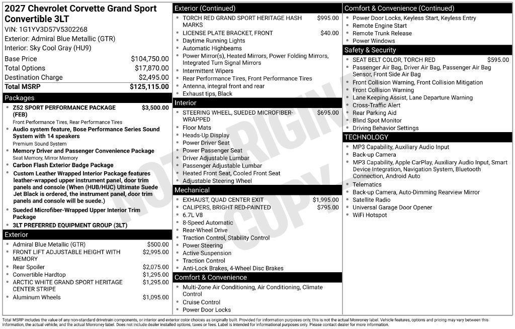 2027 Chevrolet Corvette Grand Sport 3LT